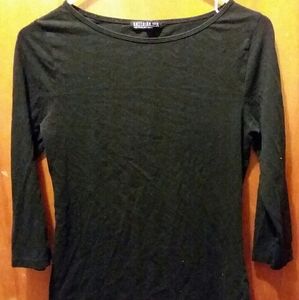 Black Cotton 3/4 Sleeves Shirt